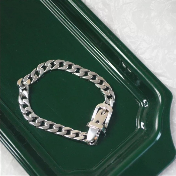 New 925  Sterling Silver Cuban Chain Link Belt Buckle Bracelet - Picture 6 of 7